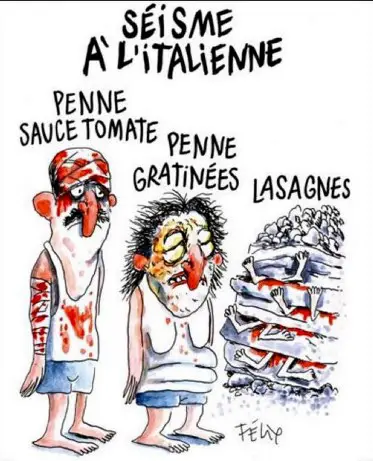 Dott Emilio Alessio Loiacono CHARLIE HEBDO SEISME A ITALIENNE VIGNETTA DISEGNO ILLUSTRAZIONE SATIRA SCOSSA TERREMOTO EPICENTRO ROMA RIETI PERUGIA MAGNITUDO 5.5 LAZIO TOSCANA UMBRIA CENTRO ITALIA SISMOGRAFO Morti Vittime Preghiera Pensiero.jpg