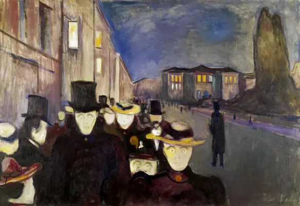 MEDICINA ONLINE EDVARD MUNCH Sera sul viale Karl Johan - Abend auf der Karl Johans Straße gate - Soirée sur l'avenue Karl Johan- Aften på Karl Johan - Evening on Karl Johan Street 1892.jpg