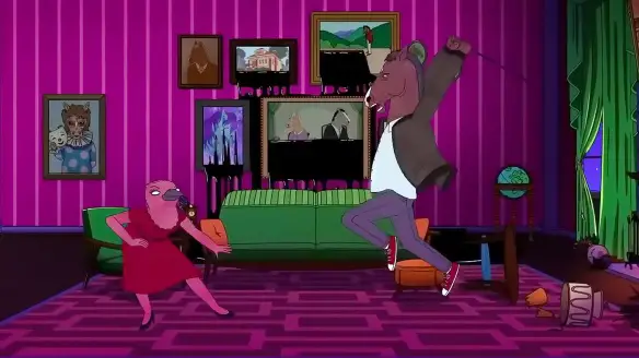 MEDICINA ONLINE BOJACK HORSEMAN IL PANORAMA A META STRADA PUNTATA QUADRI CATRAME BUCHI DIPINTO FOTO BJ CLOWN TRISTE